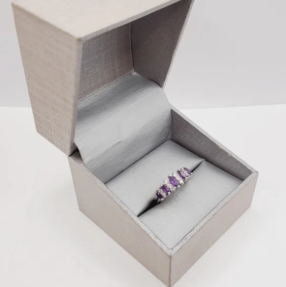 Marquise Genuine Amethyst 925 Sterling Silver Ring